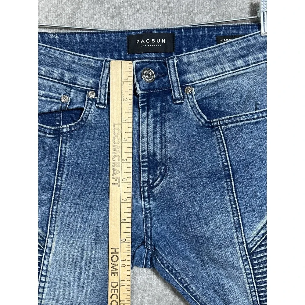 PacSun Stacked Skinny Jeans Mens 28x30 Blue Distressed Stretch Denim 5‎ Pocket